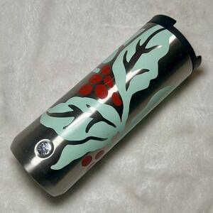 Starbucks‎ Silver Metal Insulated Mistletoe/Holly Hot Coffee Tumbler 16oz 2018